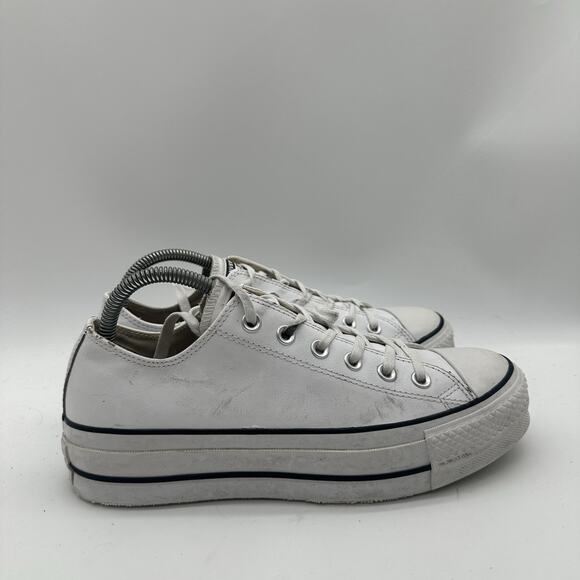 Womens Size 9 Converse Chuck Taylor All Star White Leather Platform Sneakers - Picture 1 of 8